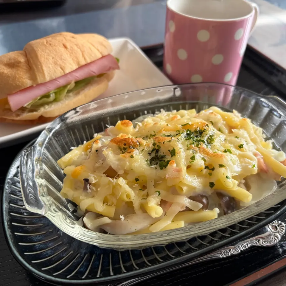 きのことベーコンのワンパングラタン|いのっちさん