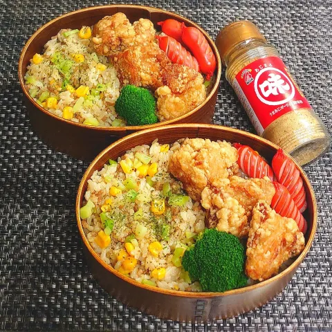 「あじまる（うまあじガーリック調味料）」を使ってみたSnapdishの料理・レシピ写真:母とムスコのラブラブおソロ♪あじまるバターコーンライス弁当