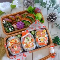 トナカイとサンタとスノーマン
ウインナーたまご🎁のおにぎらず
クリスマス弁当🎅✨|ayano.adshさん