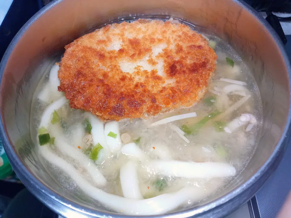 みぞれ仕立てのなめ茸と豚ひき肉入りとろみ付きコロッケうどん|darkbaronさん