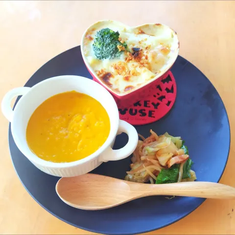 「あじまる（うまあじガーリック調味料）」を使ってみたSnapdishの料理・レシピ写真:エビグラタンとカボチャの豆乳ポタージュ