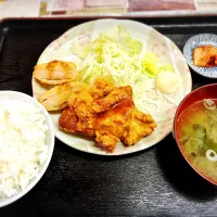 日替定食A（若どり唐揚とえびかつダブル定食） ¥780|Blue Moon Caféさん