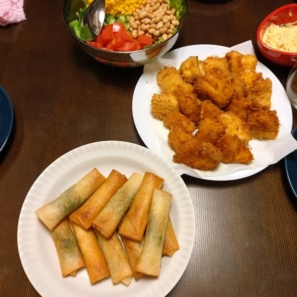 鶏むね梅しそ春巻き＆タラのフライ|mmmさん