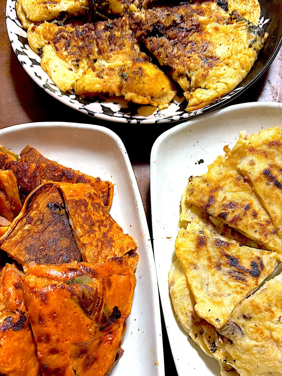 チヂミ3種(大根葉、椎茸と玉ねぎ、ネギキムチ)|4jinoanataさん