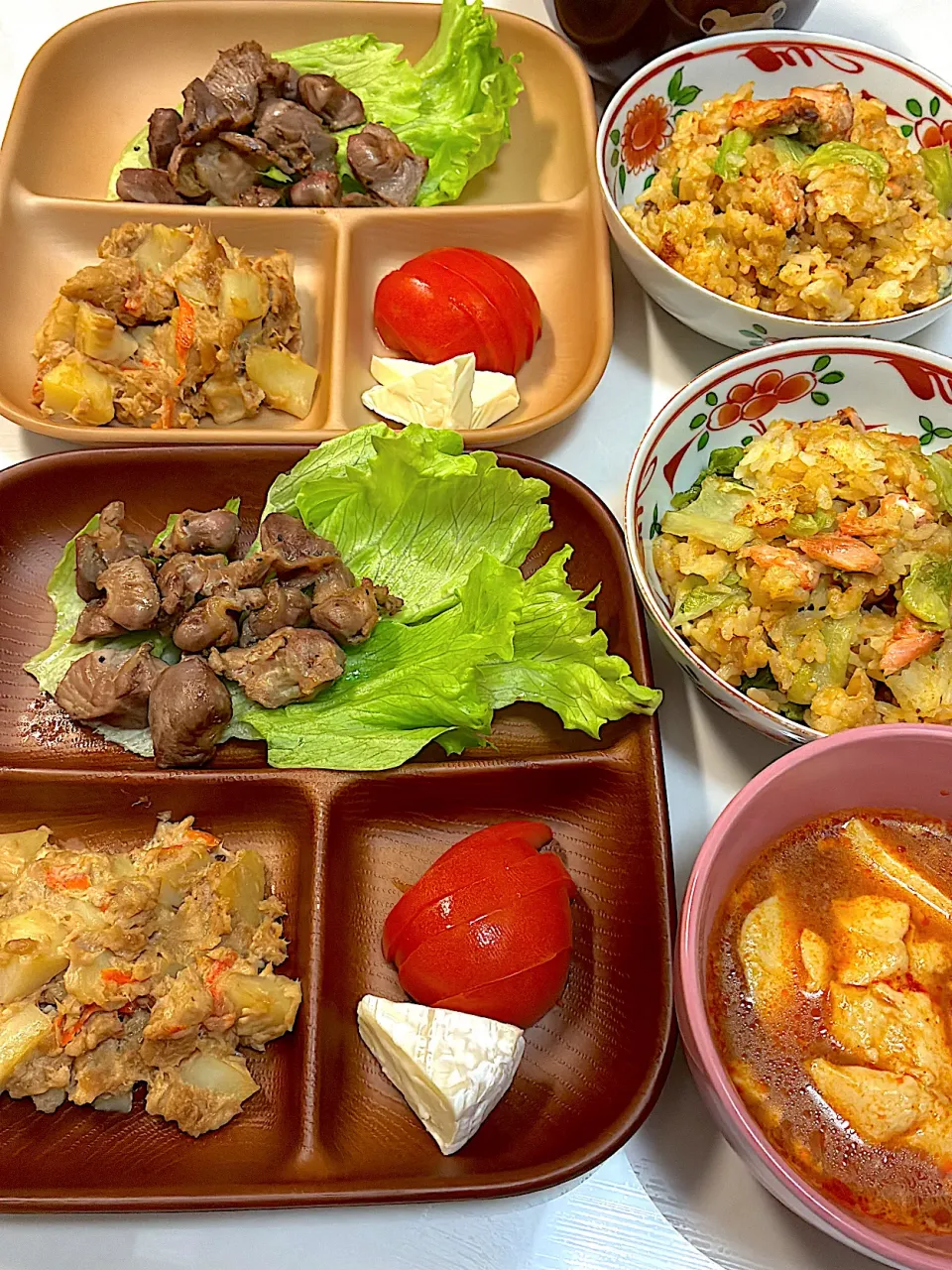 砂ずり炒め&ツナジャガ&チートマ&鮭レタスチャーハン&スンドゥブ|なおさん