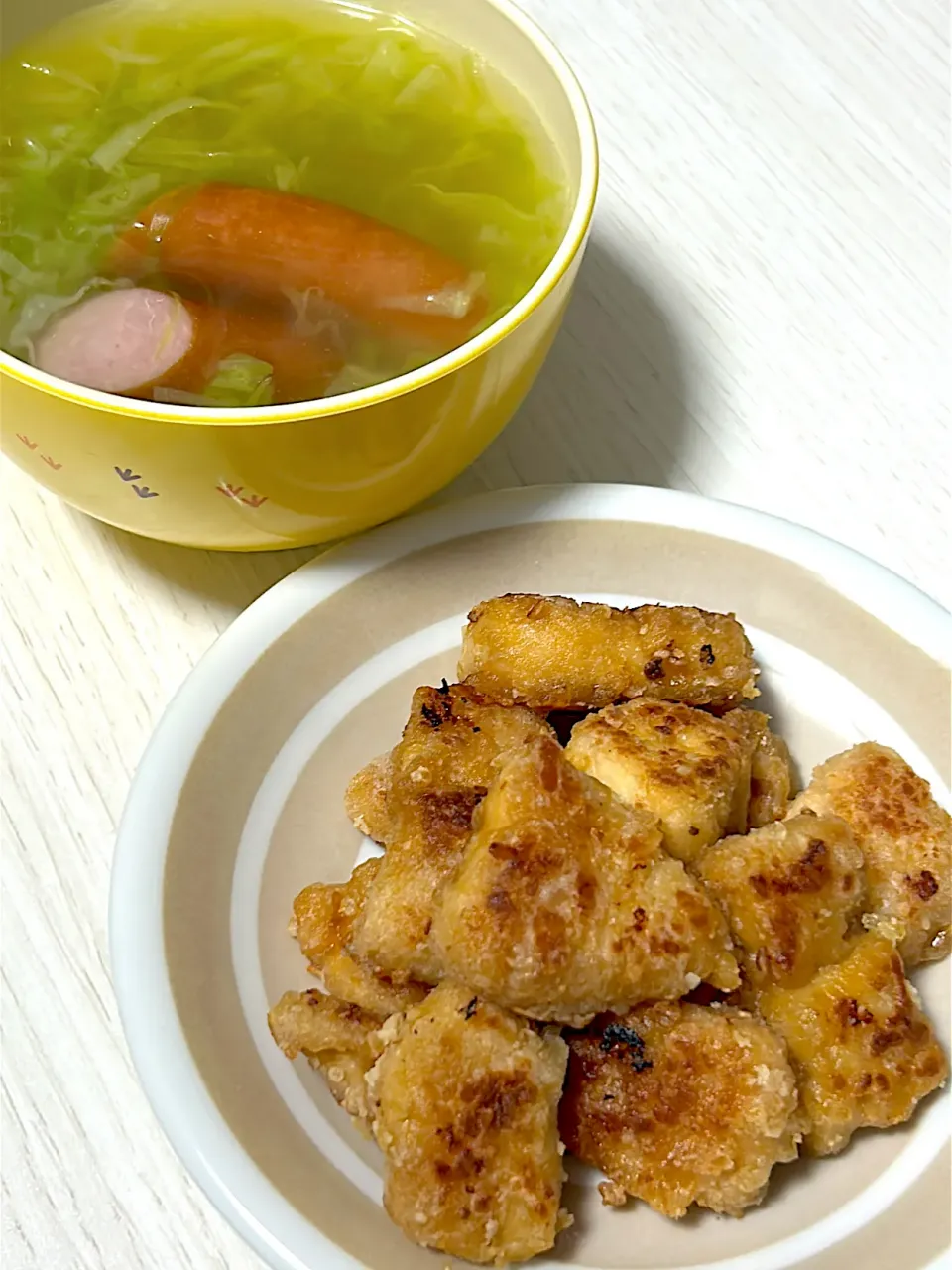 ささみの唐揚げ&コンソメスープ|マロンちゃんさん