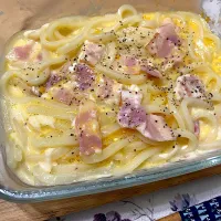 カルボナーラ風うどん|単身赴任のっちさん