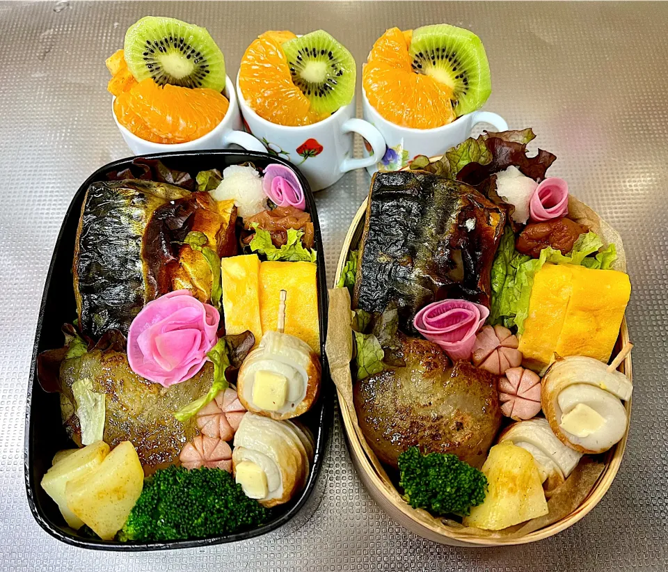 鯖焼きお弁当。玉ねぎ半切り甘酢焼きなど。#毎日のお弁当記録。|じゅんちゃんさん