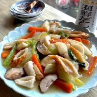 いかと野菜のあんかけ ~ちくわで増量|とんちんさん