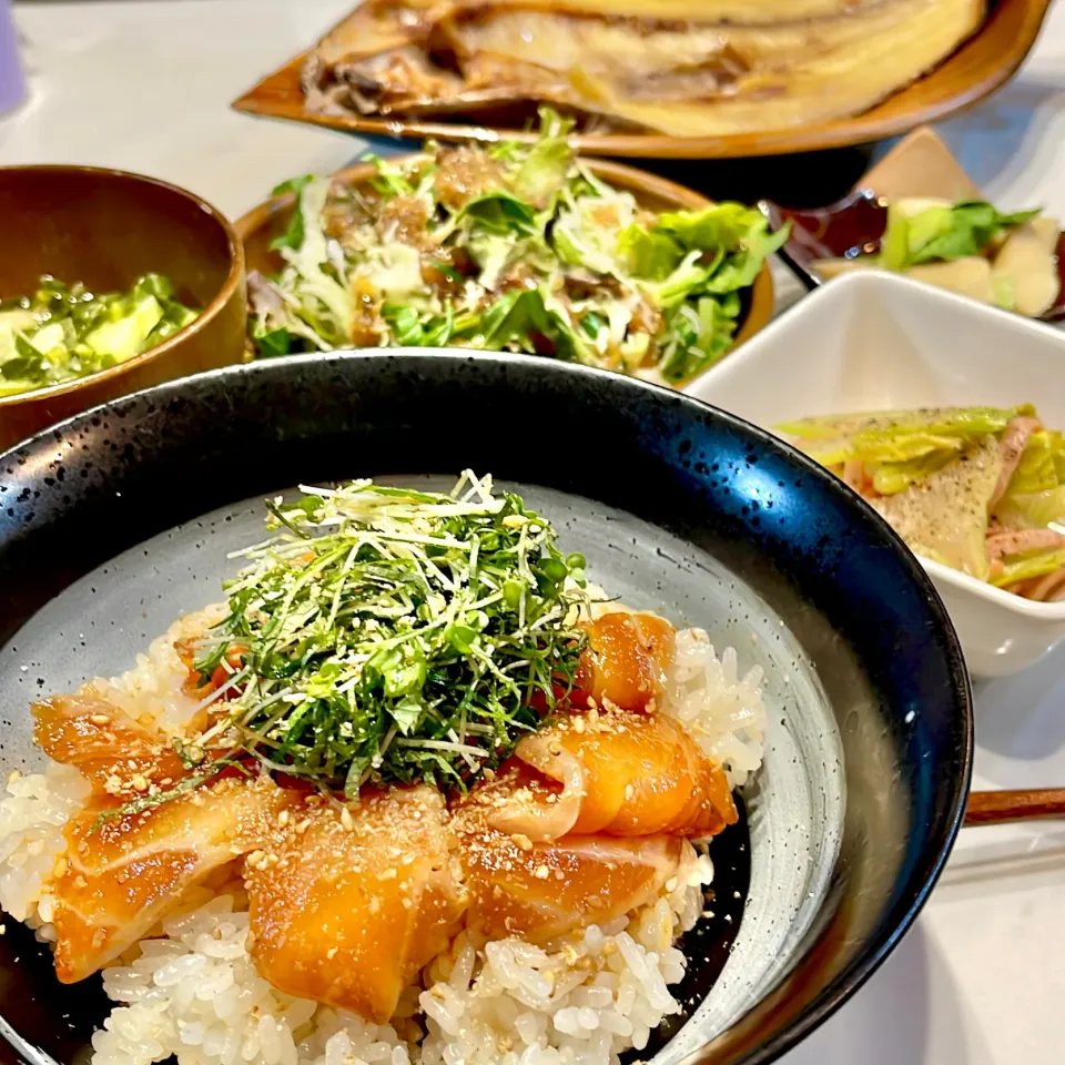 サーモンの漬け丼。他。|ぎんさん
