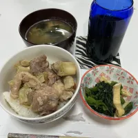 晩御飯☆ほうれん草と揚げのお浸し☆ねぎま丼☆簡単みそ汁|Saharaさん