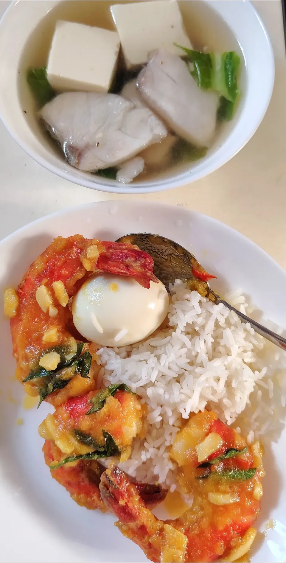 Fish toufu soup ❤️ Salted prawns egg rice 😋😍💕dinner|🍒lynnlicious🍒さん
