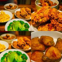 Dinner ! Dinner ! 
Crispy Fried EFC ( Emanuel Fried Chicken) Crispy Pork with Honey , Chingensai with Broccoli with a Butter soy sauce , Fries #EFC #homecooking|Emanuel Hayashiさん