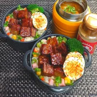 母とムスコのラブラブおソロ♪サイコロマルシン＆あじまるカレースープ弁当