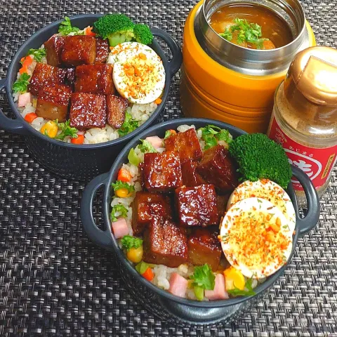 「あじまる（うまあじガーリック調味料）」を使ってみたSnapdishの料理・レシピ写真:母とムスコのラブラブおソロ♪サイコロマルシン＆あじまるカレースープ弁当