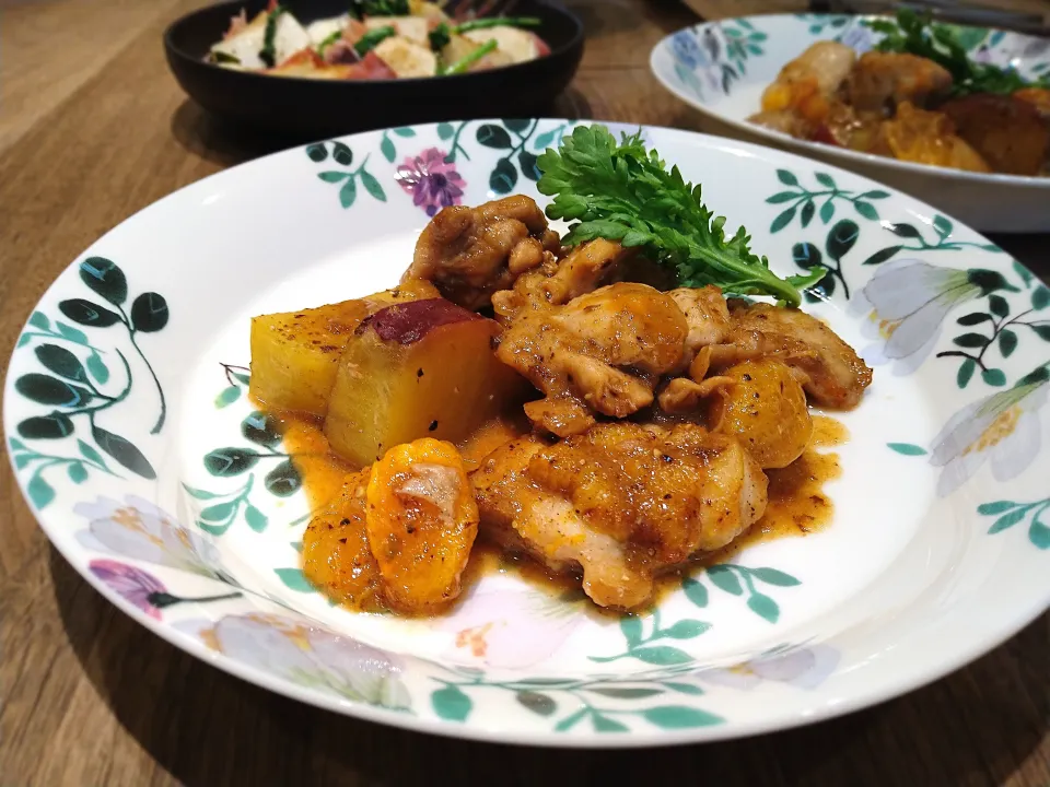鶏肉とさつまいも 柿のワイン煮|古尾谷りかこさん