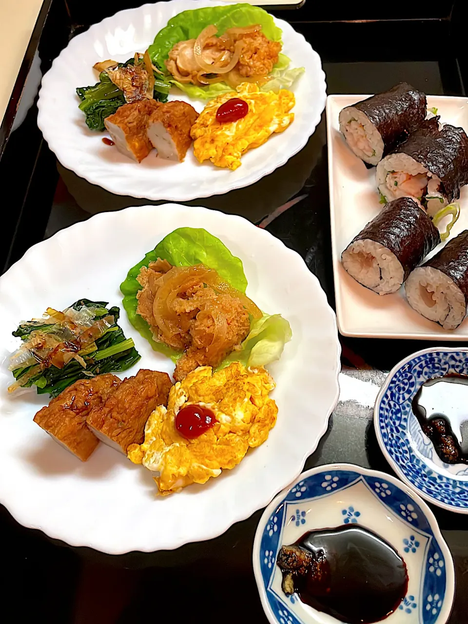 おつまみセット、巻き寿司、あさりの味噌汁|さっちゃんさん