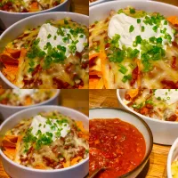 Dinner ! Dinner ! 
Loaded Nachos topped with Homemade Chili ️ with Mozzarella cheese , Sour Cream and chives with a bowl of hot  chili 
#nachos #chili #home|Emanuel Hayashiさん