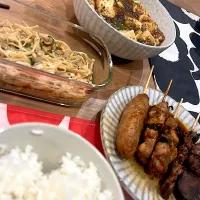 すき焼き風豆腐と商店街の焼き鳥|𝕒𝕚. 𝕜𝕠𝕞ᵕ̈*さん
