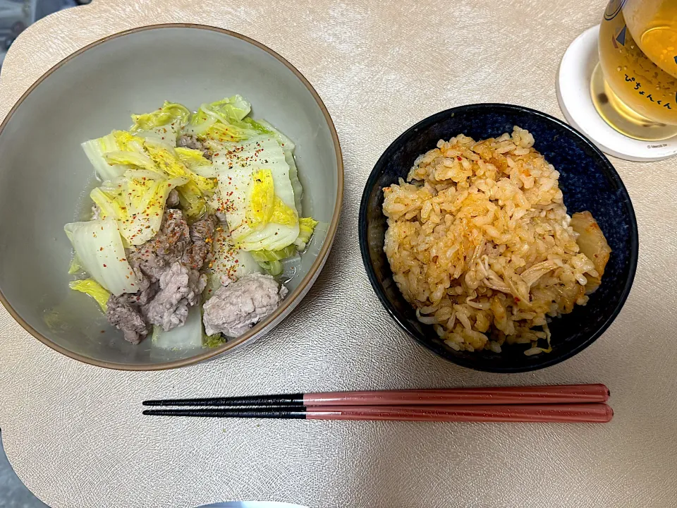 白菜と豚バラ鍋とピビンバ風チャーハン🇰🇷|S h i z🦋さん