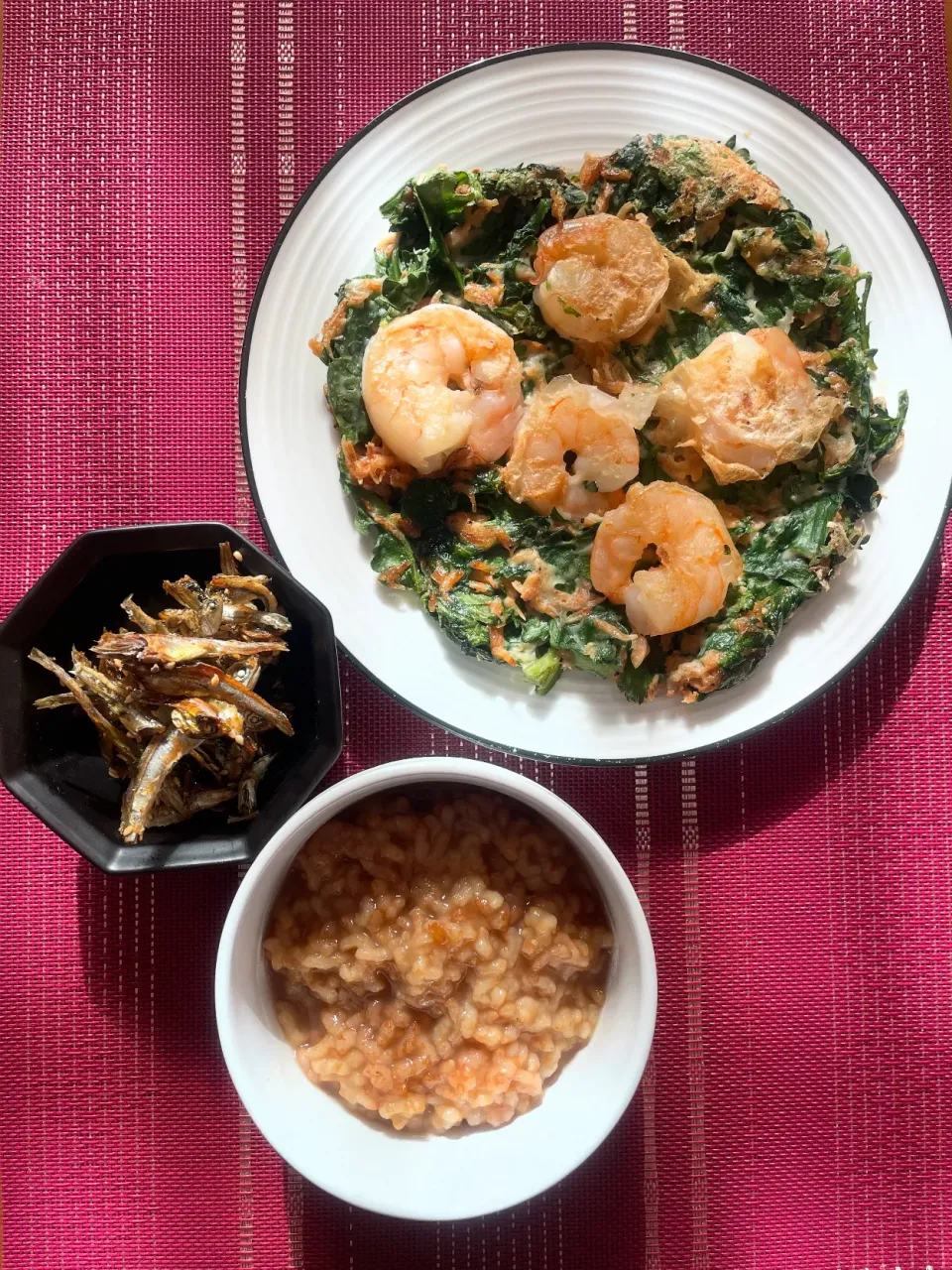 ほうじ茶粥と春菊のチヂミ|めんちゃんさん