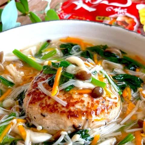 「だしの素　80g」を使ってみたSnapdishの料理・レシピ写真:きのこと野菜たっぷり餡掛け豆腐ハンバーグ