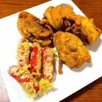 フライドチキンと赤ウインナー磯辺揚げ|Akira Sugiharaさん