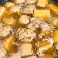 鶏団子と厚揚げ、鶏ももとか色々お鍋