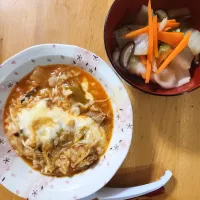 キムチチーズ雑炊、スープ餃子|さきさん