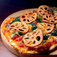 💫レシピ💫レンコンとほうれん草のピザ