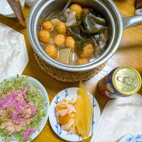 12/6の夕食　あるものでおでん　サラダ　柿なますで乾杯！|卯月さん