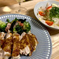 ハニーマスタードチキンとヒラメのカルパッチョ|もちまるさん