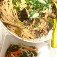 鯖ゆかりパスタ、ナムル|まみみさん