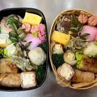 #毎日のお弁当記録。手鞠寿司、豚肉厚揚げ巻き、里芋素揚げなど。|じゅんちゃんさん