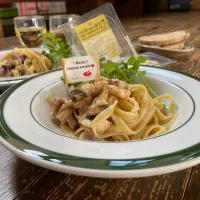 粕漬けポークと京丹後の、本しめじのパスタ