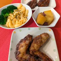 ☆手羽先唐揚げ　☆明太子マカロニ　☆さつまいも甘辛煮　☆アジみりん干し|chikakoさん