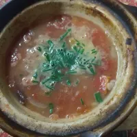 リゾット  (ワタリガニのトマト鍋のスープで)