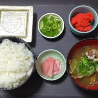 今日の朝ごはん（ごはんは千葉県産コシヒカリ、辛子明太子、納豆、あさりのみそ汁、岩下の新生姜）| Mars＠釜飯作り研究中さん