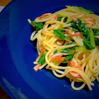 桜エビとセロリの葉でペペロンチーノ|Yuko Kobayashiさん
