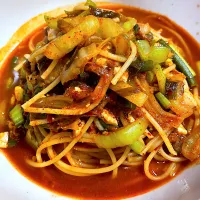 ユッケジャンスープスパゲッティ＠自宅|Yasuhiro Koikeさん