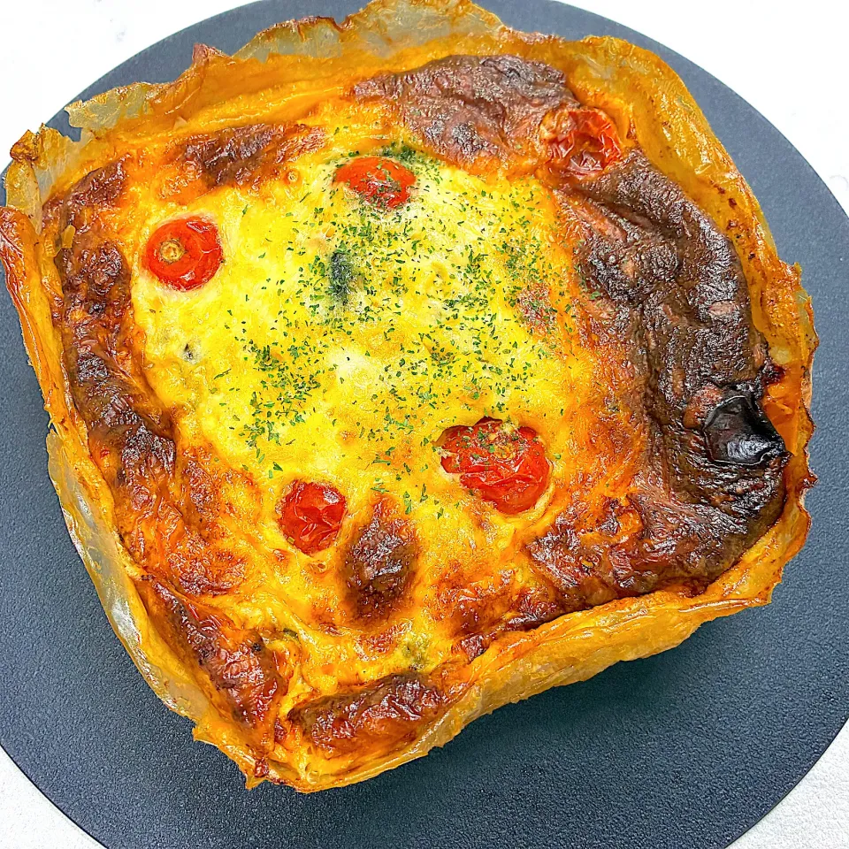 ライスペーパーを使ったほうれん草とベーコンのキッシュ|みほままこさん