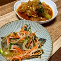 お夕飯　鯖の南蛮漬けとサバ缶トマト缶野菜スープ|renharuruさん