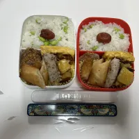 久々のパパ弁と母弁。☆さつまいもの甘煮☆タレ漬けカツ☆ゆかり入りソーセージ☆卵焼き☆枝豆ご飯|Saharaさん