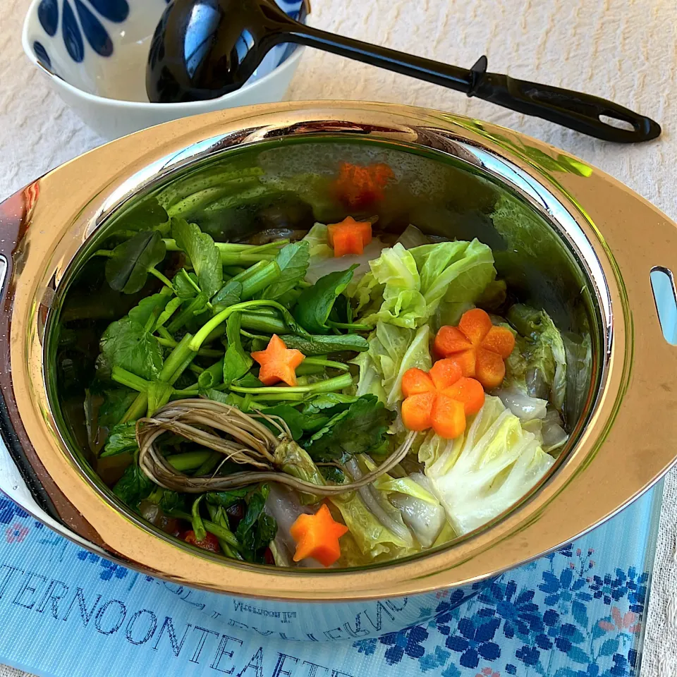 紅茶とお菓子と時々ごはんさんの料理 鴨油(カナールオイル) で【せり鍋 〜2日目1人鍋ver.〜】|紅茶とお菓子と時々ごはんさん