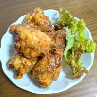 鶏手羽元のハニーマスタードソースの唐揚げ