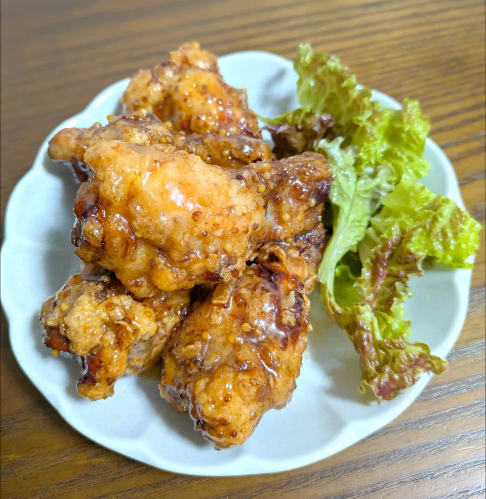鶏手羽元のハニーマスタードソースの唐揚げ|じょうさん