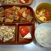 鶏肉と厚揚げ等炊いたん&マカロニサラダ&チートマ&スンドゥブ|なおさん