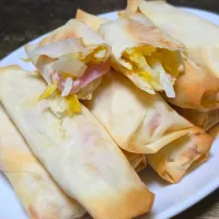 白菜とハムの焼き春巻き|ぱんだのままんさん