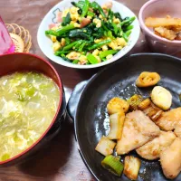 フライド大根、ほうれん草たまベーコン、白菜のたまごあん、味噌ねぎ鶏| みーさん