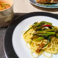 はなっこりーと小エビのペペロンチーノ|ななさん